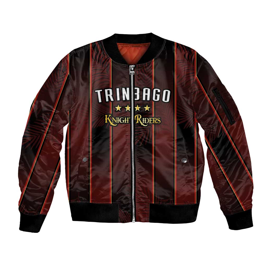 Custom Trinbago Cricket Knight Riders Sleeve Zip Bomber Jacket Palm Leaves with Vertical Stripes Sporty Style - Wonder Print Shop
