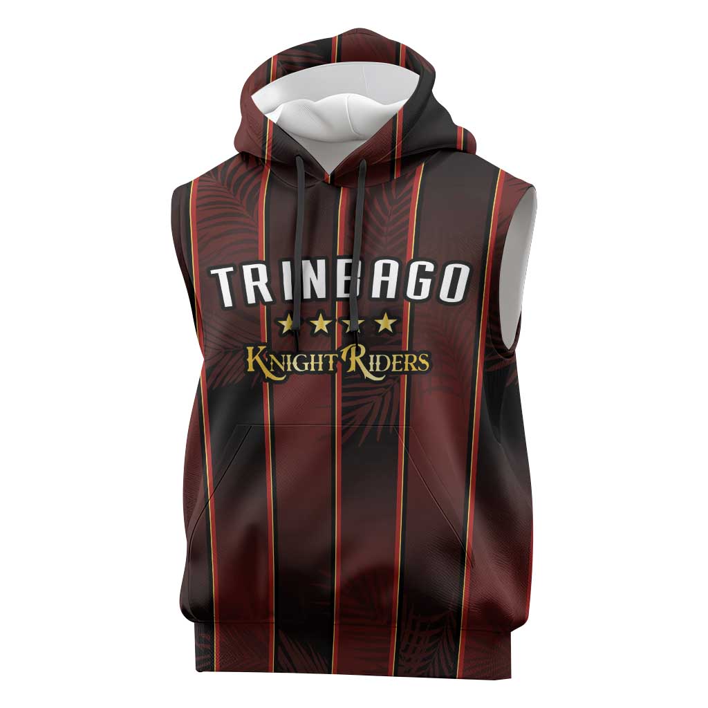 Custom Trinbago Cricket Knight Riders Sleeveless Hoodie Palm Leaves with Vertical Stripes Sporty Style - Wonder Print Shop