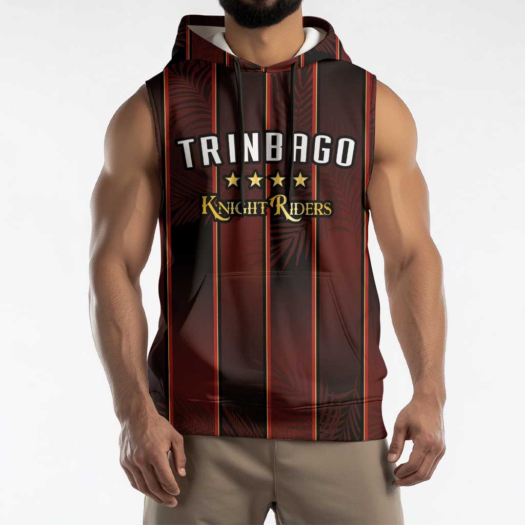 Custom Trinbago Cricket Knight Riders Sleeveless Hoodie Palm Leaves with Vertical Stripes Sporty Style - Wonder Print Shop