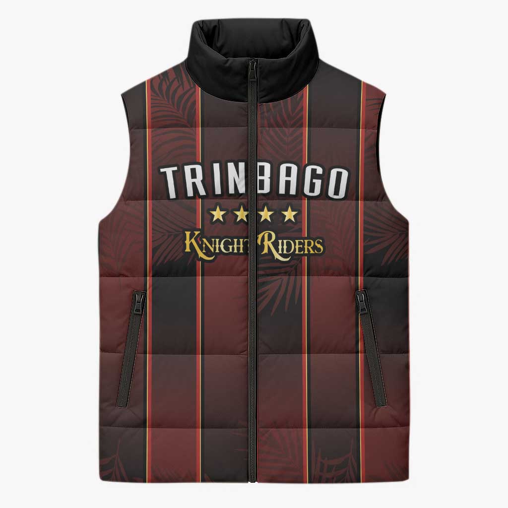 Custom Trinbago Cricket Knight Riders Sleeveless Puffer Jacket Palm Leaves with Vertical Stripes Sporty Style - Wonder Print Shop