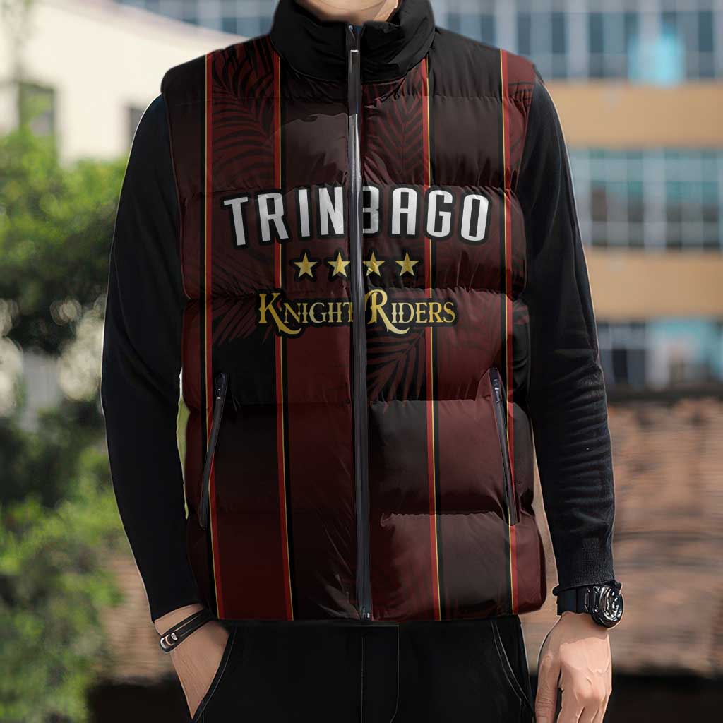 Custom Trinbago Cricket Knight Riders Sleeveless Puffer Jacket Palm Leaves with Vertical Stripes Sporty Style - Wonder Print Shop
