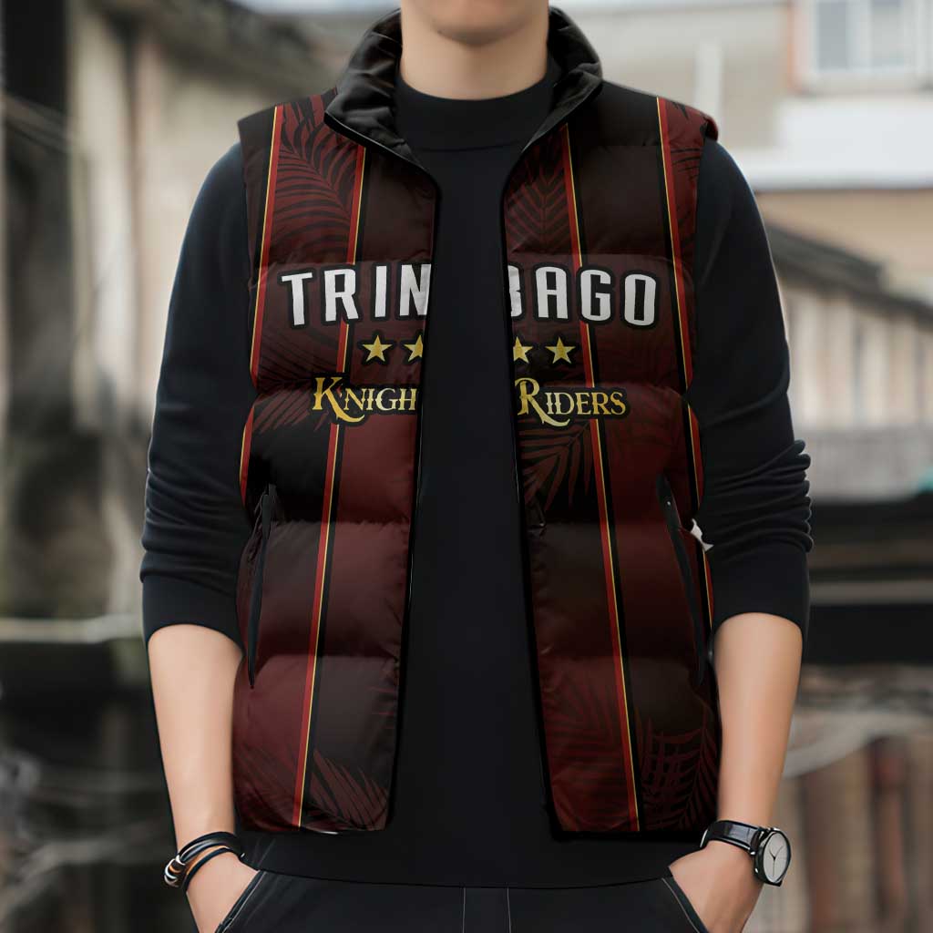 Custom Trinbago Cricket Knight Riders Sleeveless Puffer Jacket Palm Leaves with Vertical Stripes Sporty Style - Wonder Print Shop