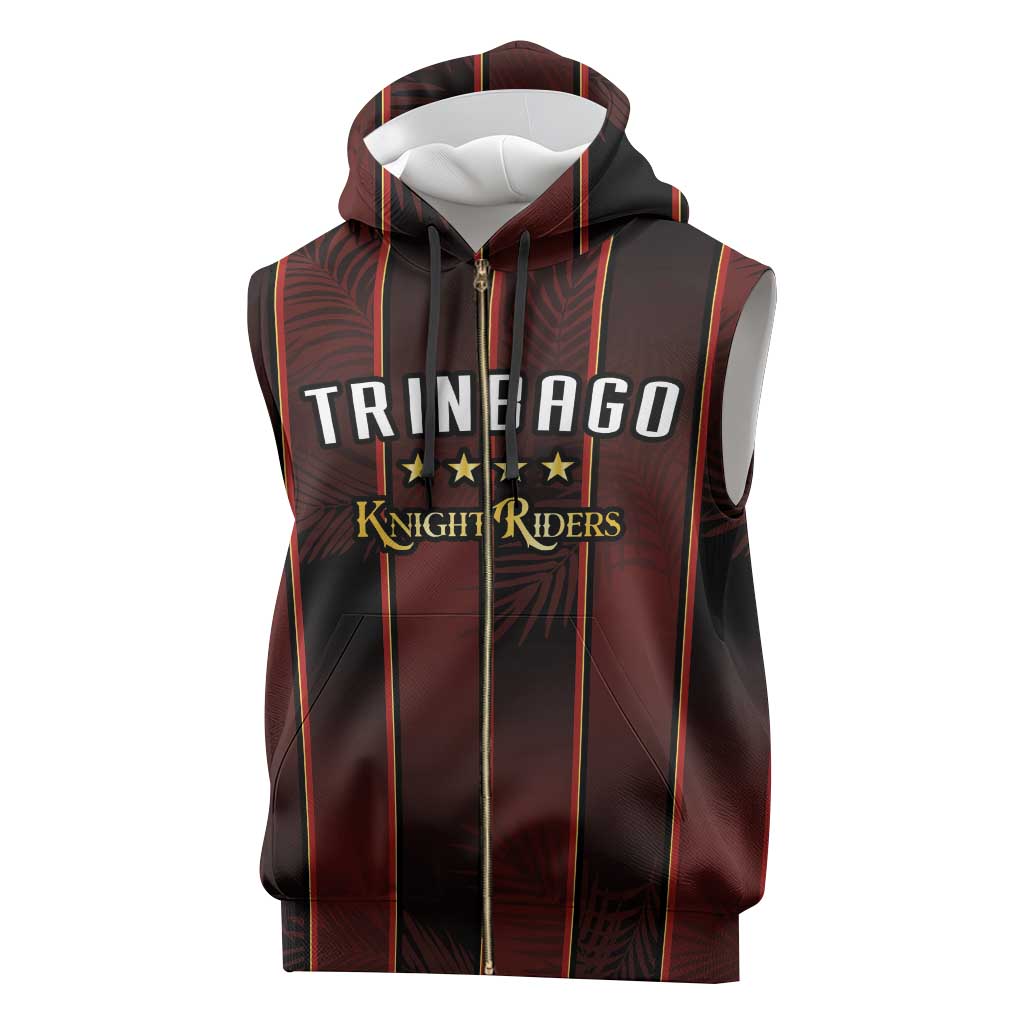 Custom Trinbago Cricket Knight Riders Sleeveless Zip Hoodie Palm Leaves with Vertical Stripes Sporty Style - Wonder Print Shop