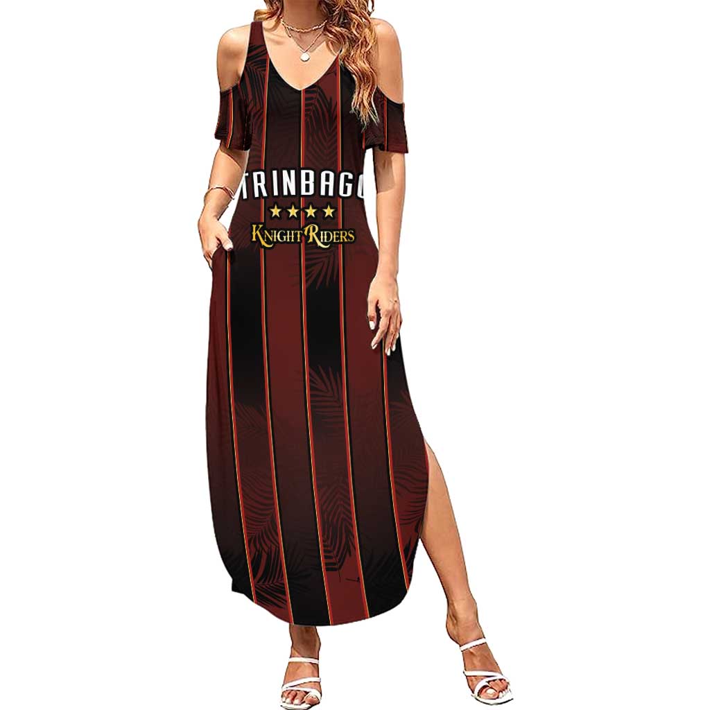 Custom Trinbago Cricket Knight Riders Summer Maxi Dress Palm Leaves with Vertical Stripes Sporty Style - Wonder Print Shop