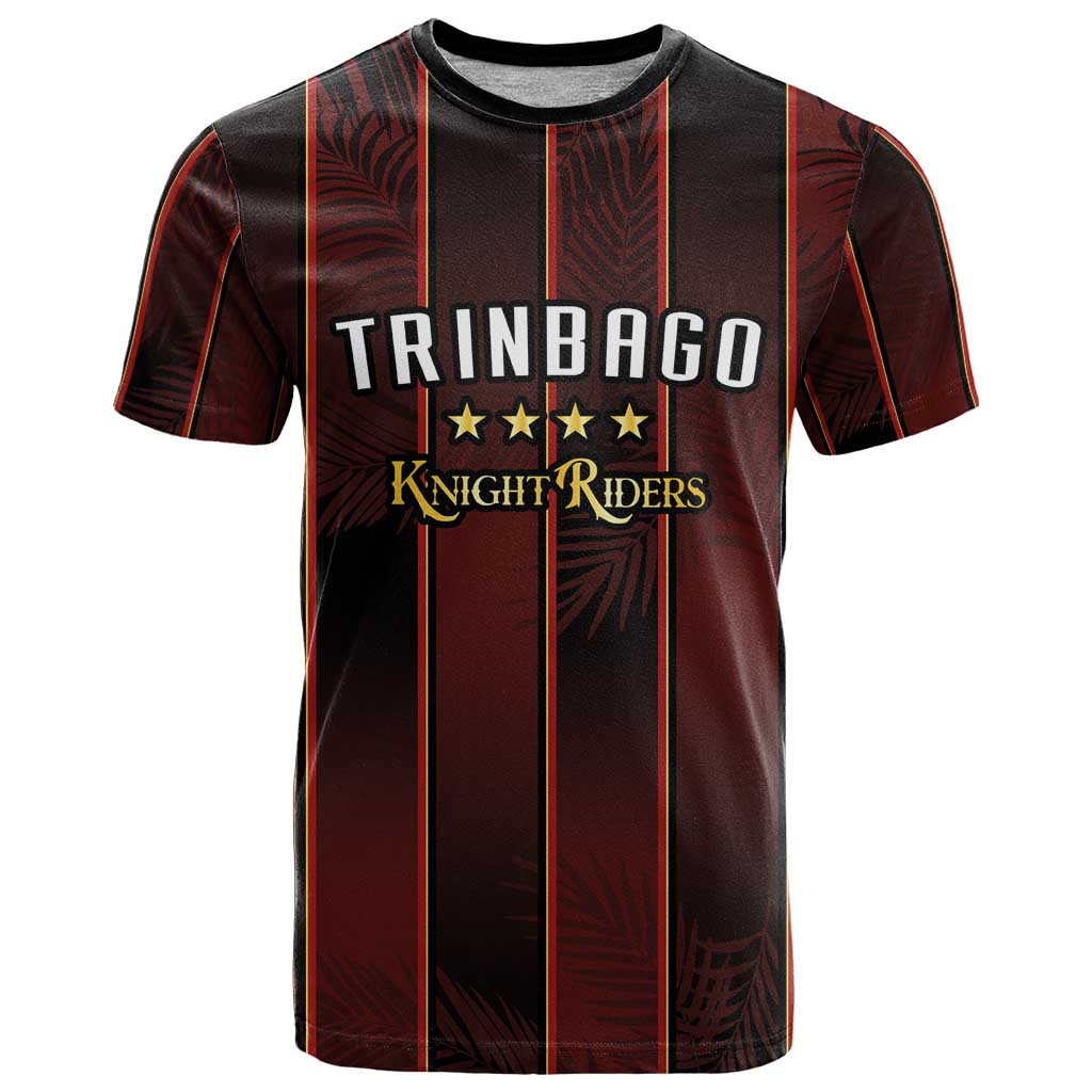 Custom Trinbago Cricket Knight Riders T Shirt Palm Leaves with Vertical Stripes Sporty Style - Wonder Print Shop