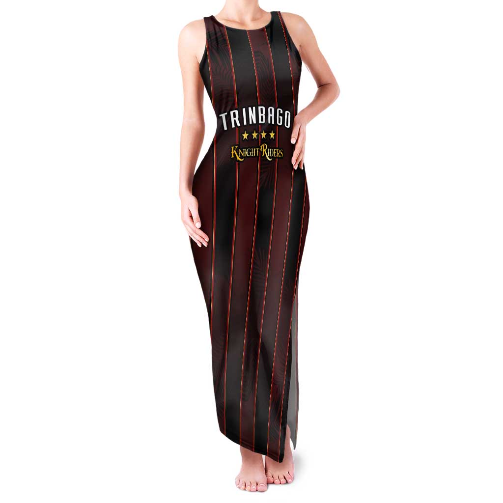 Custom Trinbago Cricket Knight Riders Tank Maxi Dress Palm Leaves with Vertical Stripes Sporty Style - Wonder Print Shop