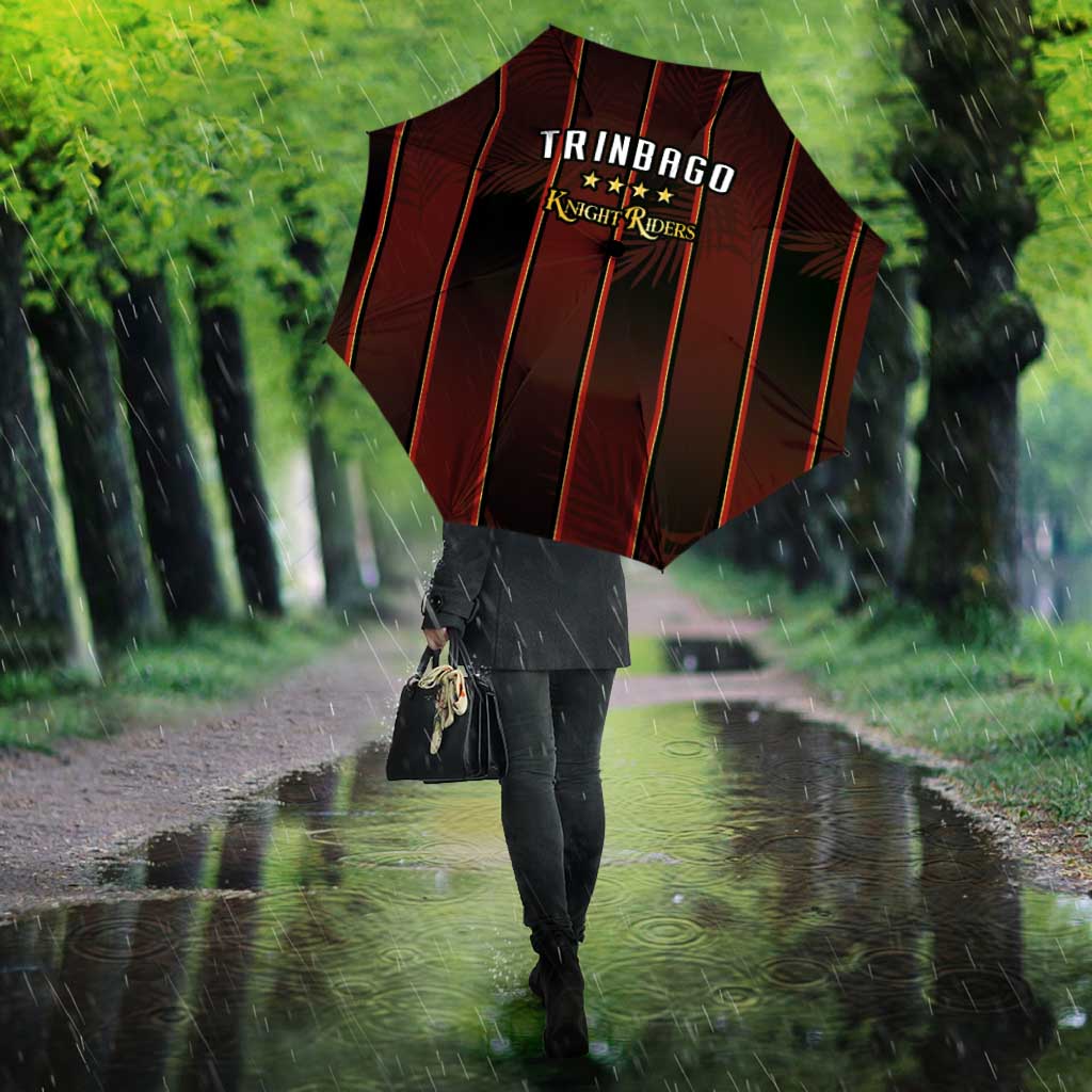 Trinbago Cricket Knight Riders Umbrella Palm Leaves with Vertical Stripes Sporty Style - Wonder Print Shop