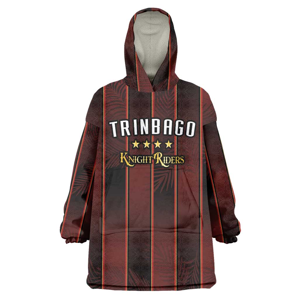 Custom Trinbago Cricket Knight Riders Wearable Blanket Hoodie Palm Leaves with Vertical Stripes Sporty Style - Wonder Print Shop