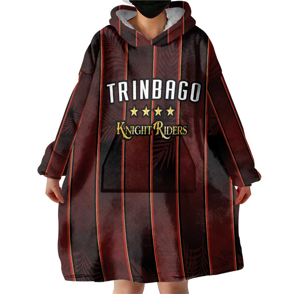 Custom Trinbago Cricket Knight Riders Wearable Blanket Hoodie Palm Leaves with Vertical Stripes Sporty Style - Wonder Print Shop