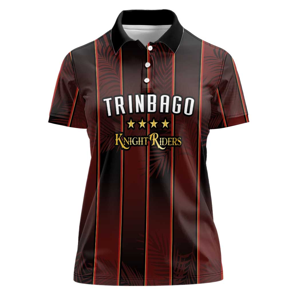 Custom Trinbago Cricket Knight Riders Women Polo Shirt Palm Leaves with Vertical Stripes Sporty Style - Wonder Print Shop