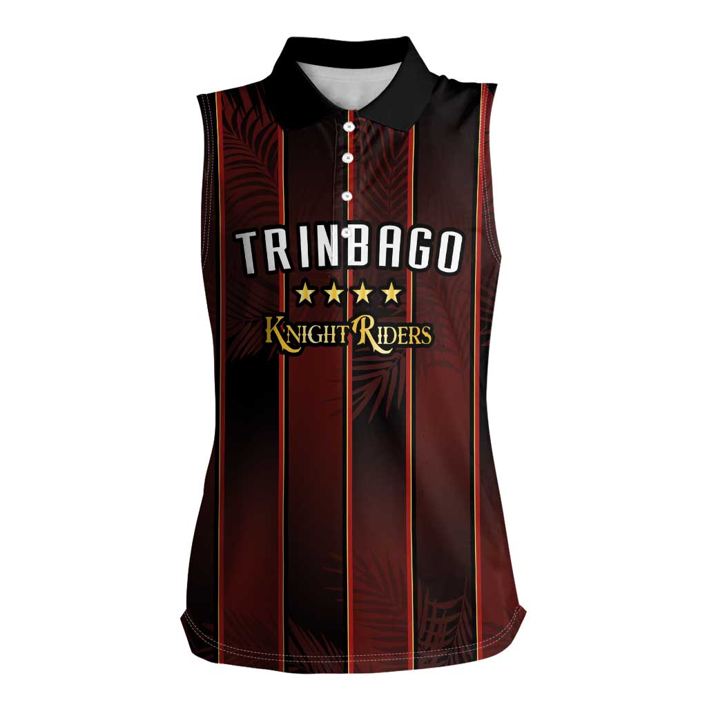 Custom Trinbago Cricket Knight Riders Women Sleeveless Polo Shirt Palm Leaves with Vertical Stripes Sporty Style - Wonder Print Shop