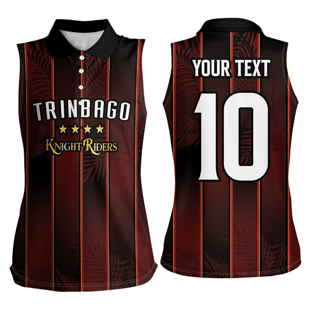 Custom Trinbago Cricket Knight Riders Women Sleeveless Polo Shirt Palm Leaves with Vertical Stripes Sporty Style - Wonder Print Shop