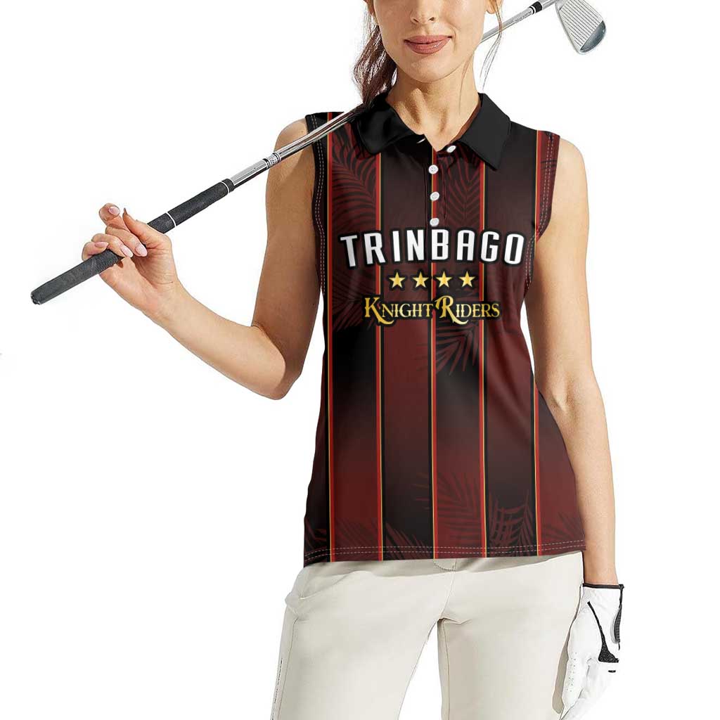 Custom Trinbago Cricket Knight Riders Women Sleeveless Polo Shirt Palm Leaves with Vertical Stripes Sporty Style - Wonder Print Shop