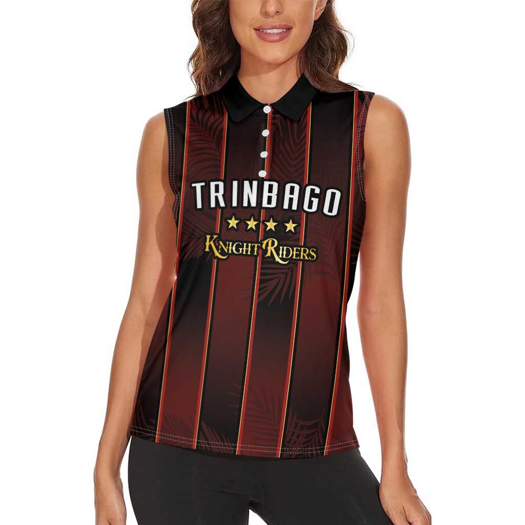 Custom Trinbago Cricket Knight Riders Women Sleeveless Polo Shirt Palm Leaves with Vertical Stripes Sporty Style - Wonder Print Shop
