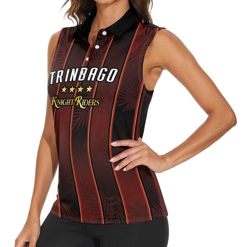 Custom Trinbago Cricket Knight Riders Women Sleeveless Polo Shirt Palm Leaves with Vertical Stripes Sporty Style - Wonder Print Shop