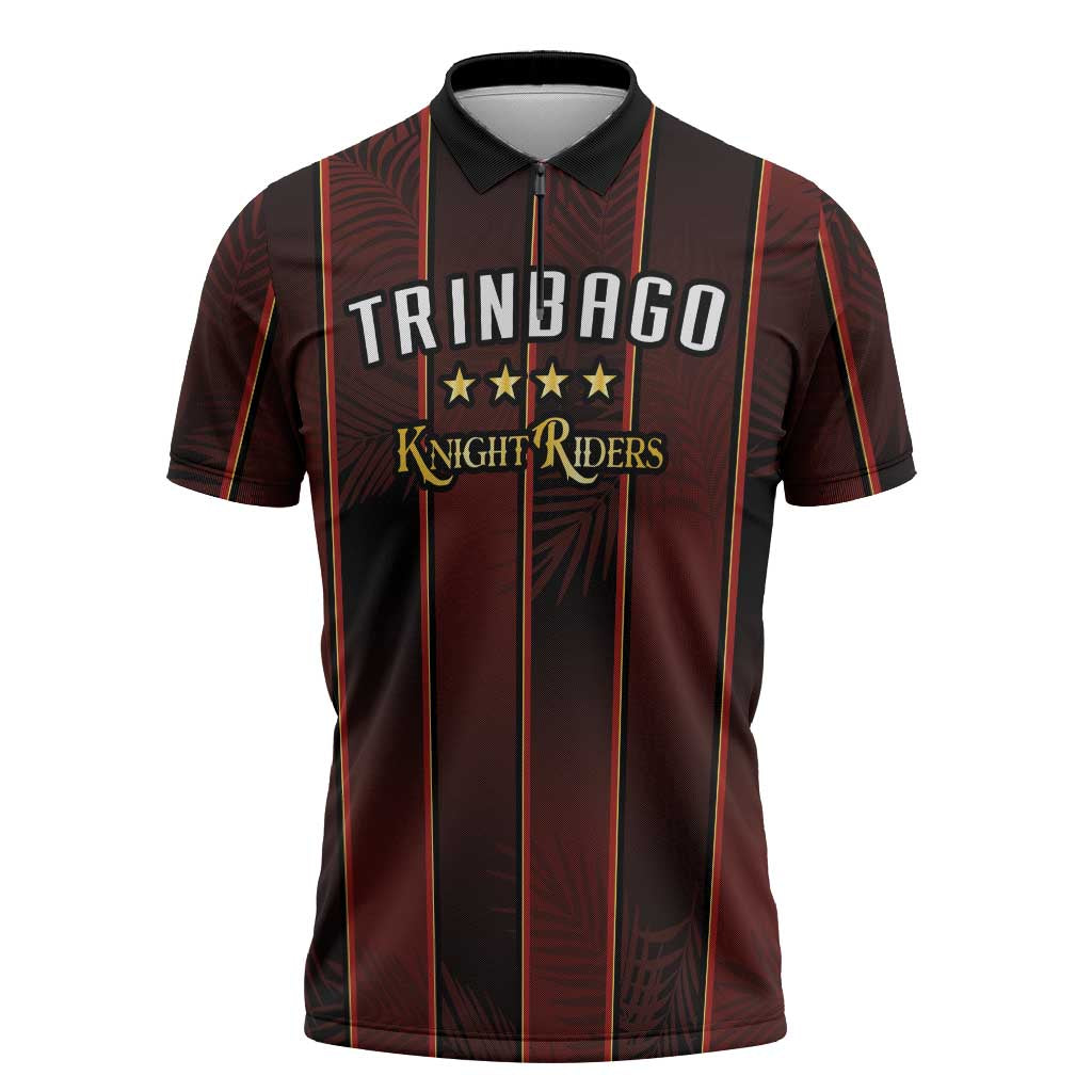 Custom Trinbago Cricket Knight Riders Zipper Polo Shirt Palm Leaves with Vertical Stripes Sporty Style - Wonder Print Shop
