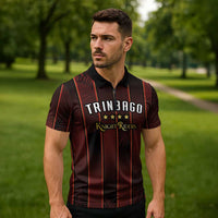 Custom Trinbago Cricket Knight Riders Zipper Polo Shirt Palm Leaves with Vertical Stripes Sporty Style - Wonder Print Shop