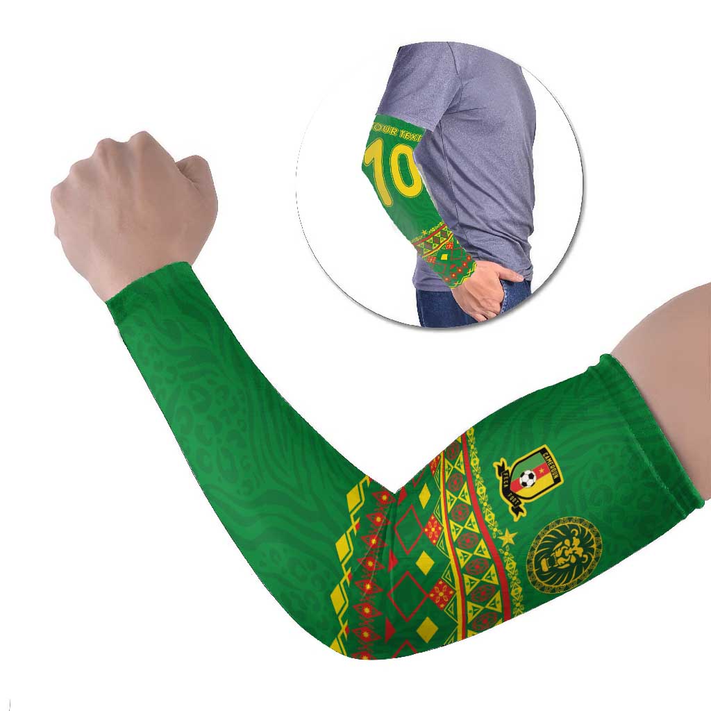 Custom Cameroon Football Arm Sleeves Tribal Motifs Green Color - Wonder Print Shop