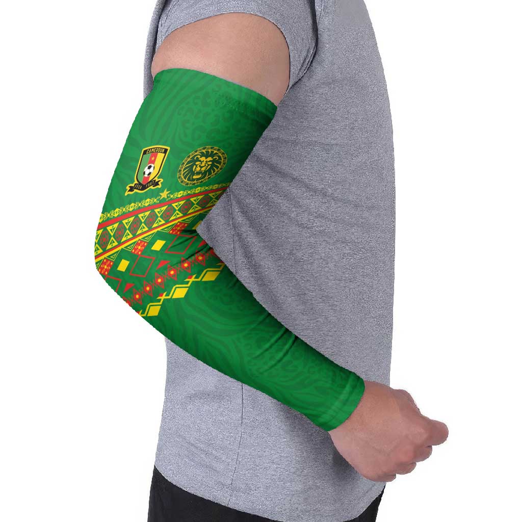 Custom Cameroon Football Arm Sleeves Tribal Motifs Green Color - Wonder Print Shop