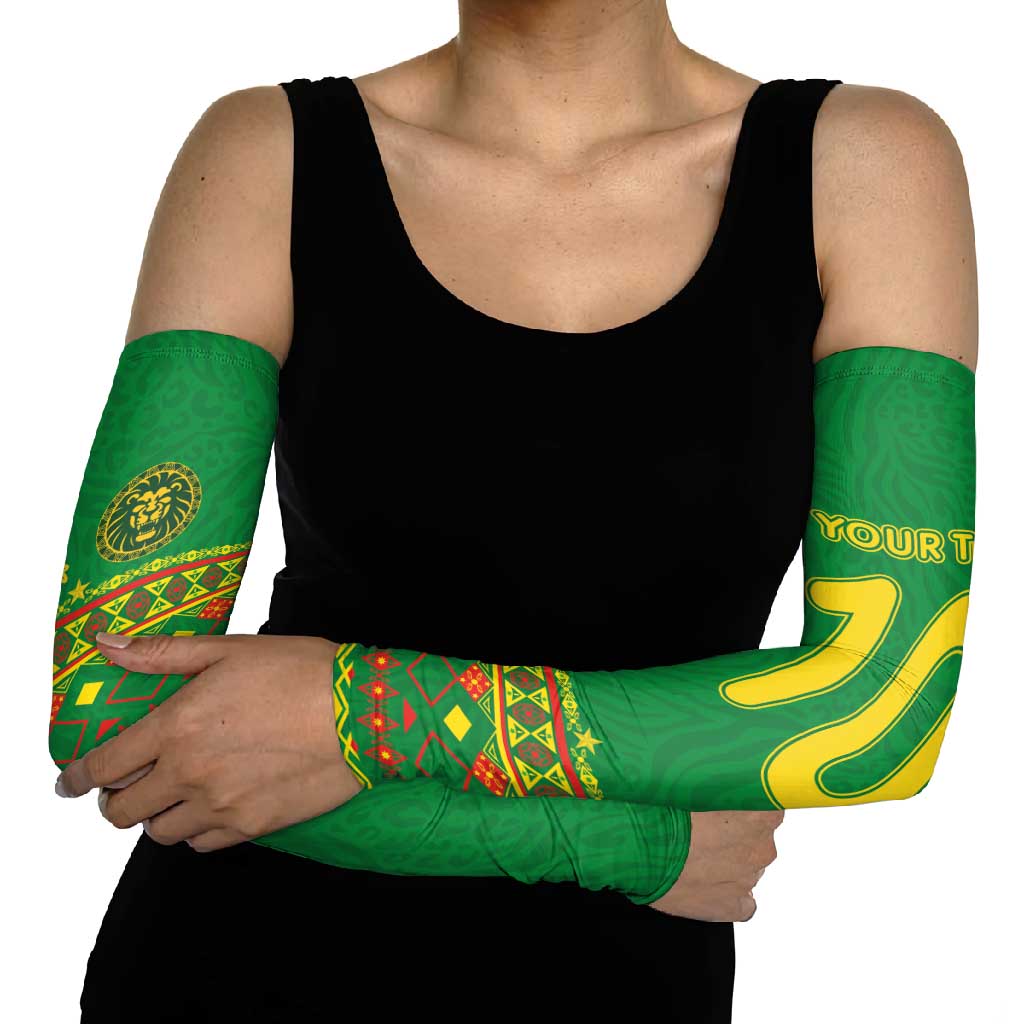 Custom Cameroon Football Arm Sleeves Tribal Motifs Green Color - Wonder Print Shop