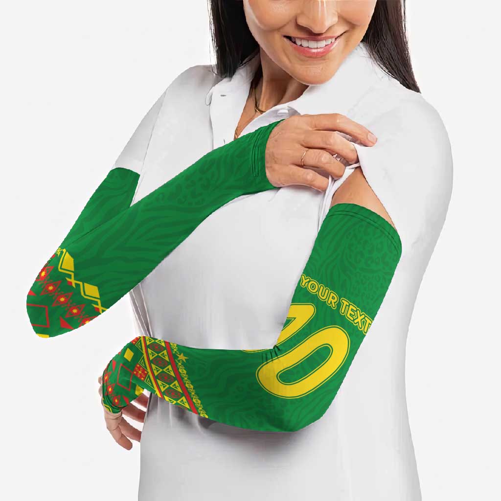 Custom Cameroon Football Arm Sleeves Tribal Motifs Green Color - Wonder Print Shop