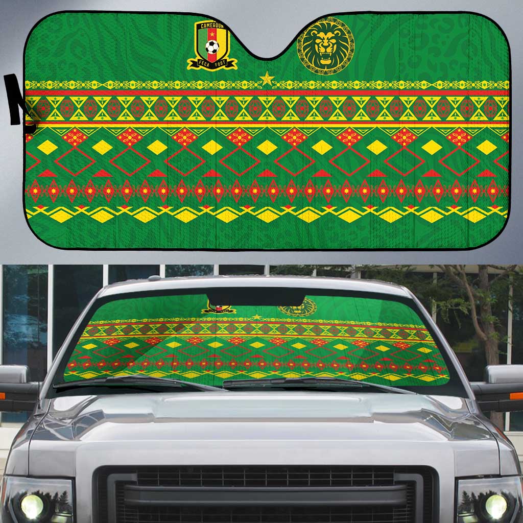 Cameroon Football Auto Sun Shade Tribal Motifs Green Color - Wonder Print Shop