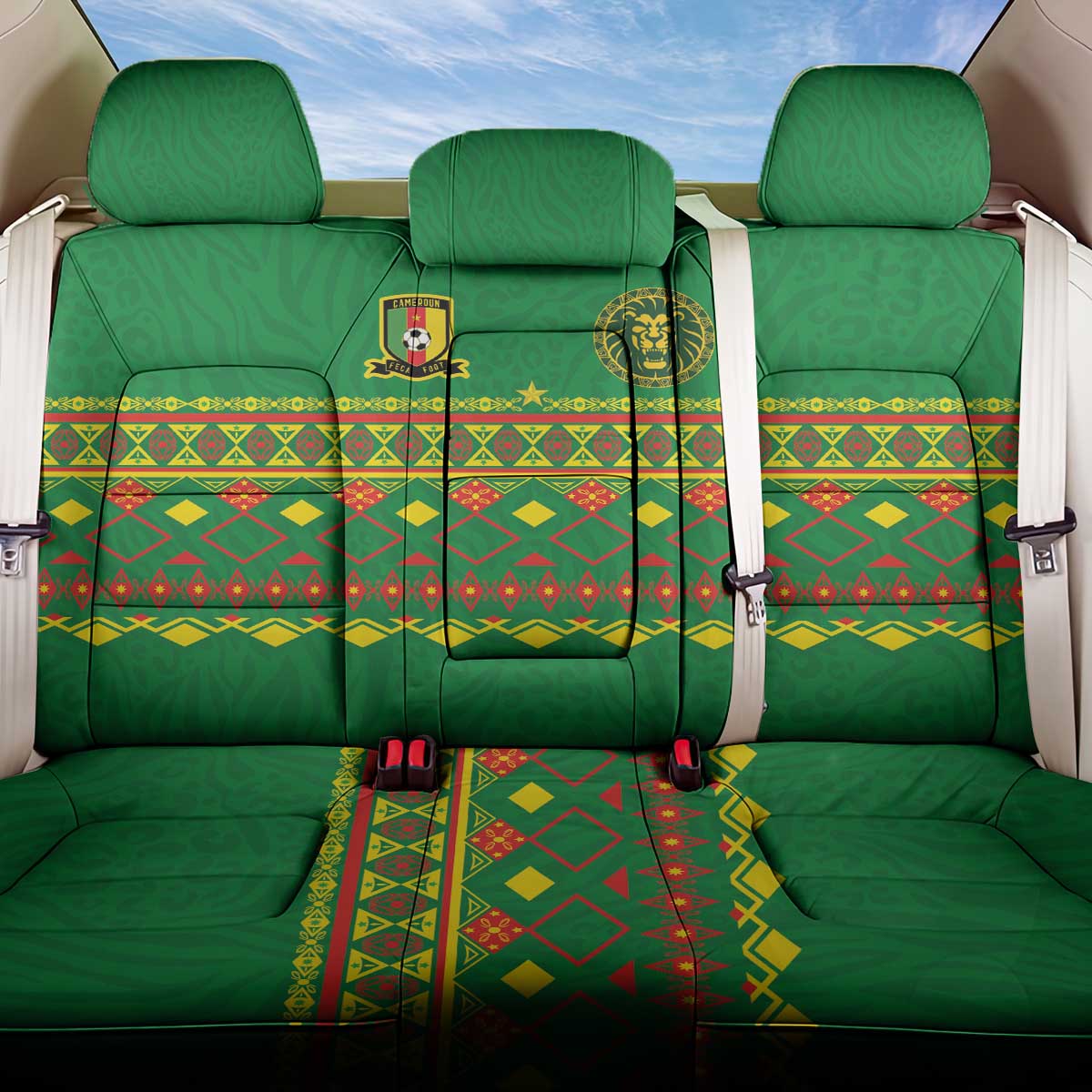 Cameroon Football Back Car Seat Cover Tribal Motifs Green Color - Wonder Print Shop