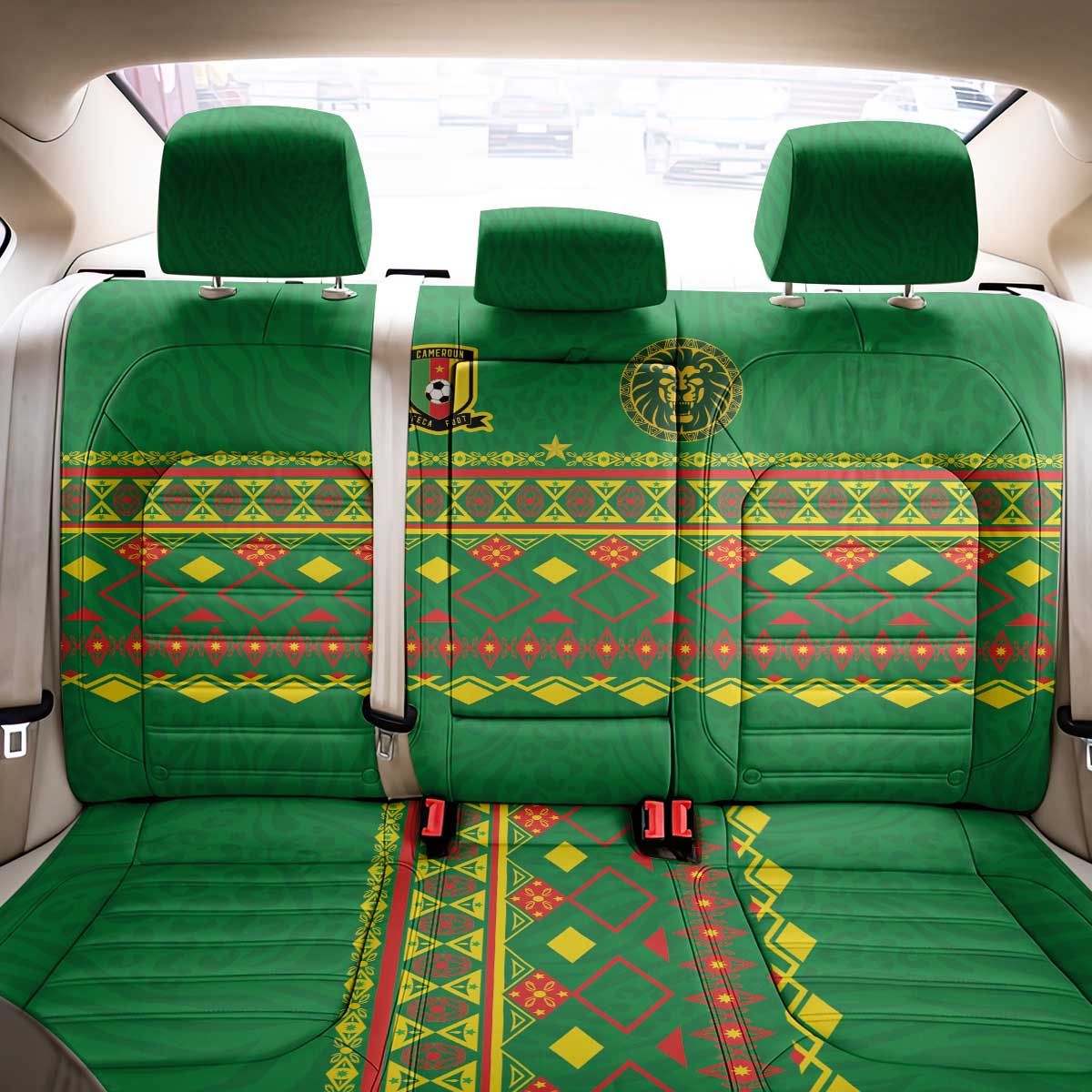 Cameroon Football Back Car Seat Cover Tribal Motifs Green Color - Wonder Print Shop
