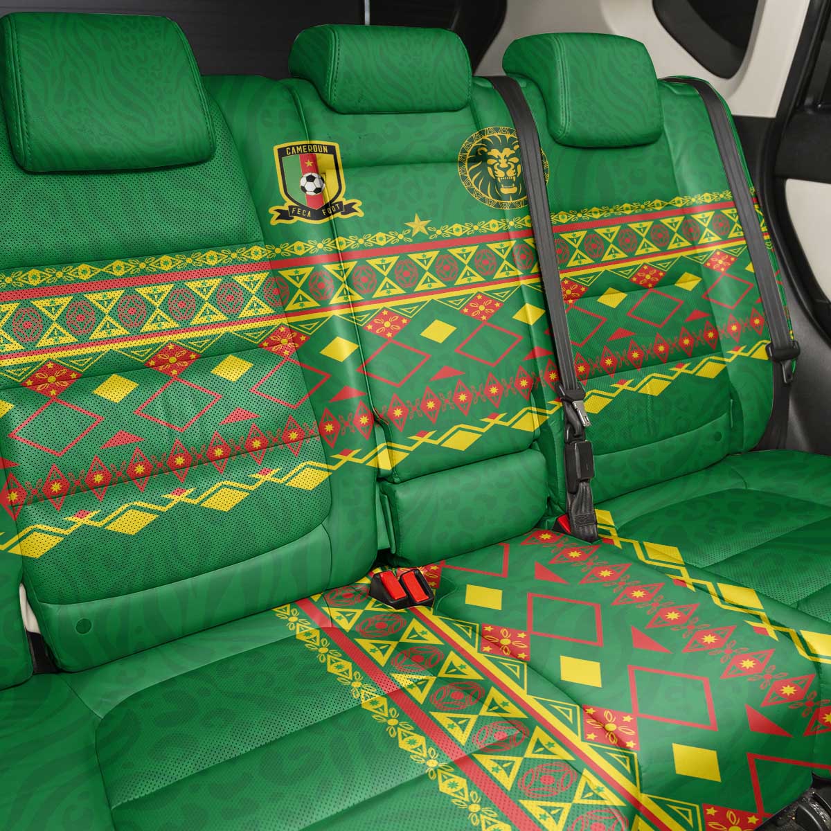 Cameroon Football Back Car Seat Cover Tribal Motifs Green Color - Wonder Print Shop