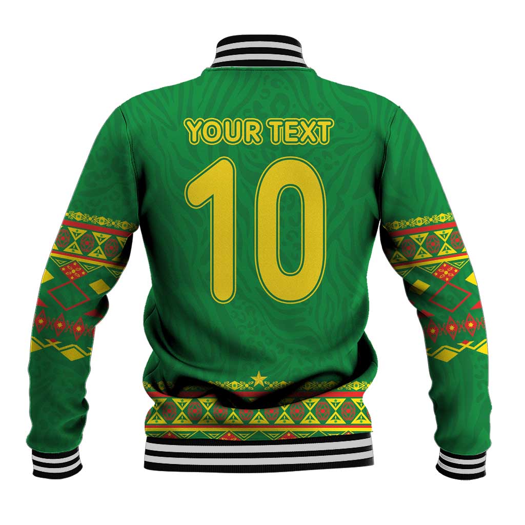 Custom Cameroon Football Baseball Jacket Tribal Motifs Green Color - Wonder Print Shop