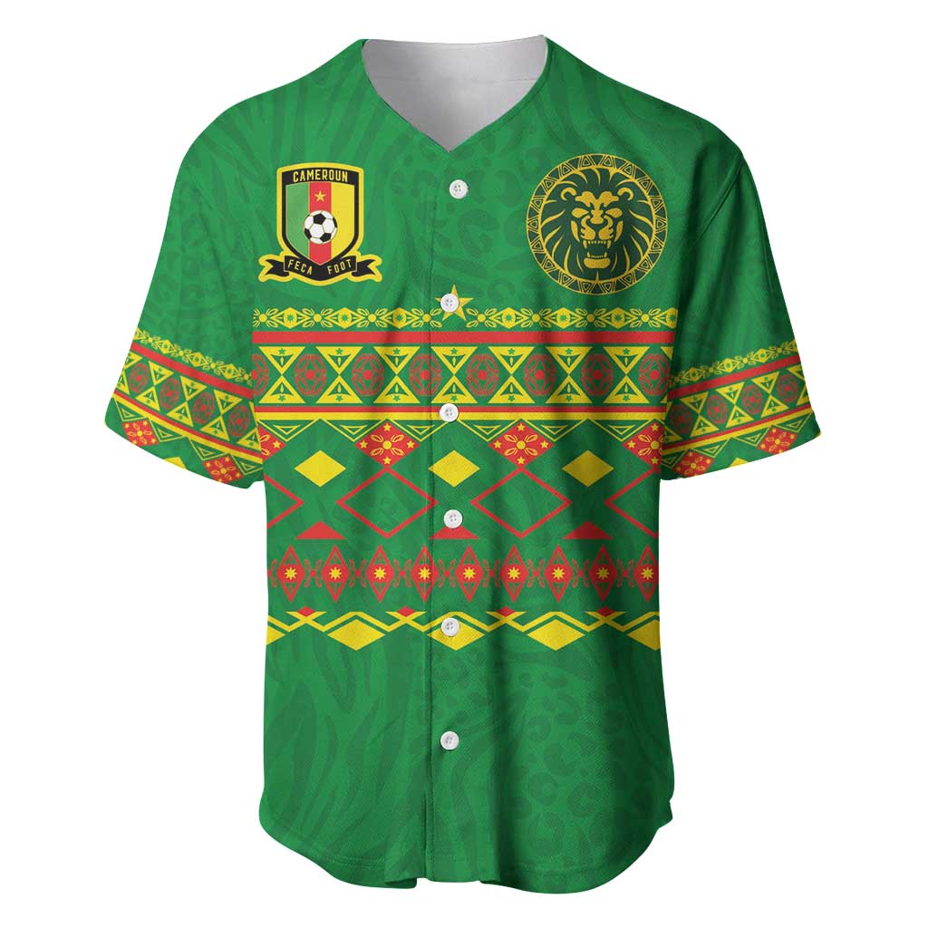Custom Cameroon Football Baseball Jersey Tribal Motifs Green Color - Wonder Print Shop