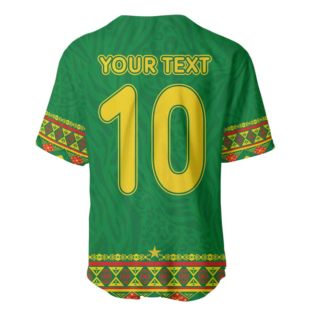 Custom Cameroon Football Baseball Jersey Tribal Motifs Green Color - Wonder Print Shop
