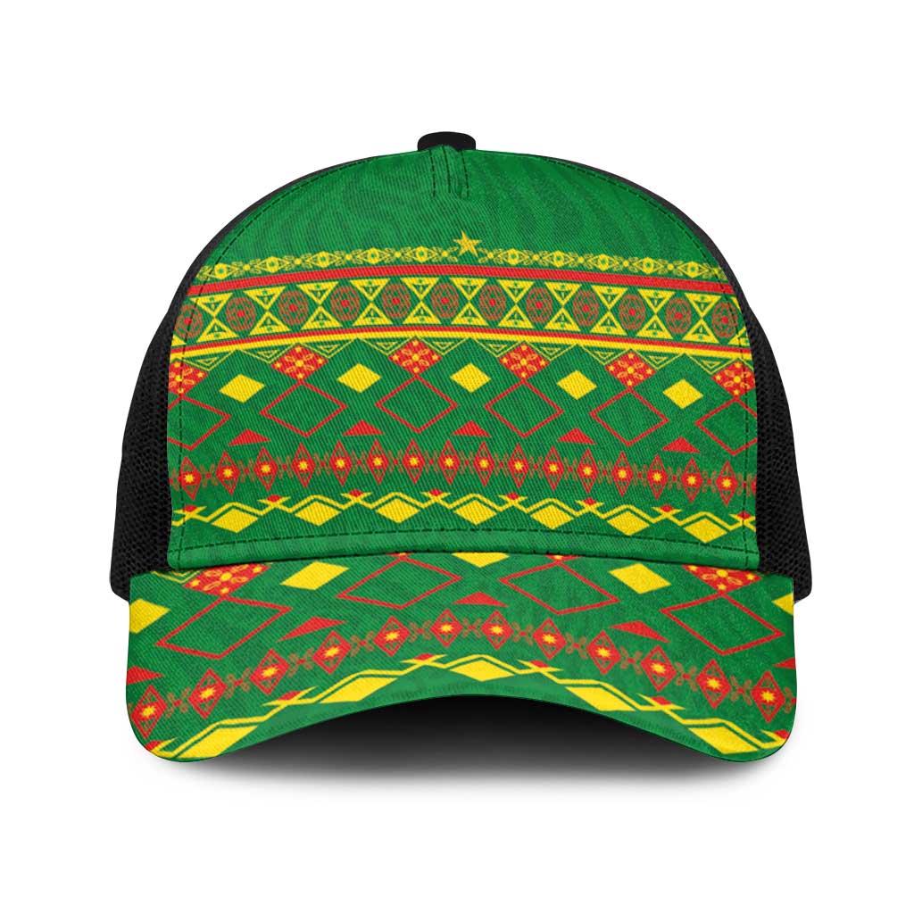 Cameroon Football Baseball Net Cap Tribal Motifs Green Color - Wonder Print Shop