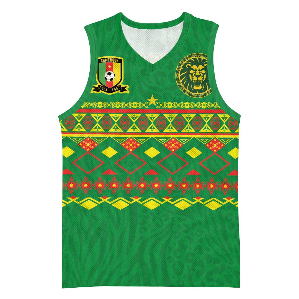 Custom Cameroon Football Basketball Jersey Tribal Motifs Green Color - Wonder Print Shop