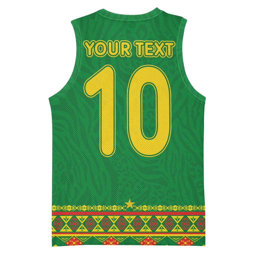 Custom Cameroon Football Basketball Jersey Tribal Motifs Green Color - Wonder Print Shop