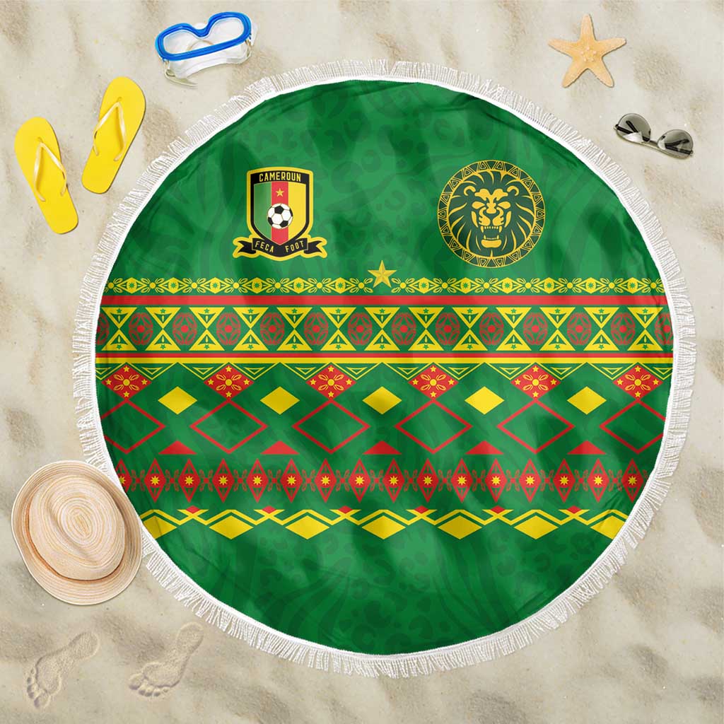 Cameroon Football Beach Blanket Tribal Motifs Green Color - Wonder Print Shop