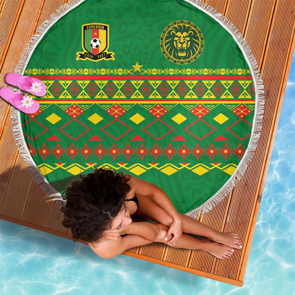 Cameroon Football Beach Blanket Tribal Motifs Green Color - Wonder Print Shop