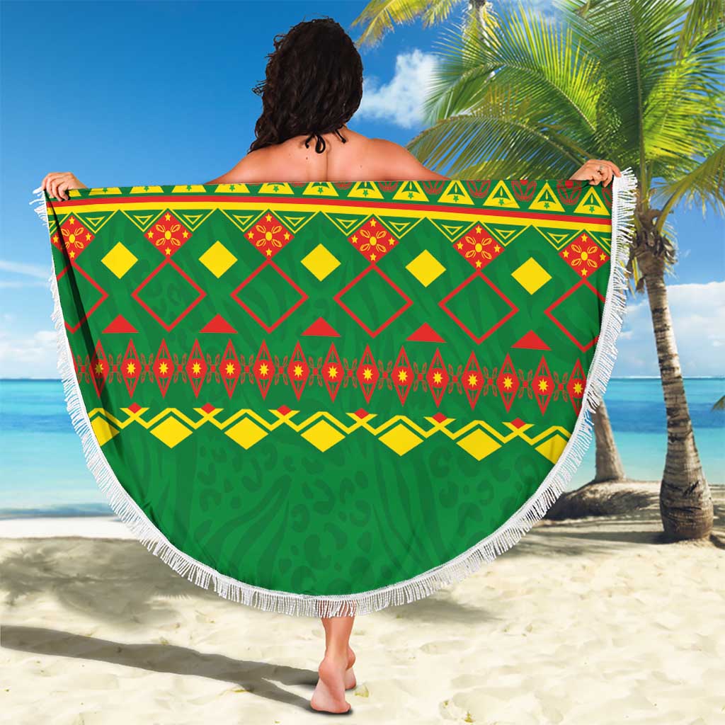 Cameroon Football Beach Blanket Tribal Motifs Green Color - Wonder Print Shop