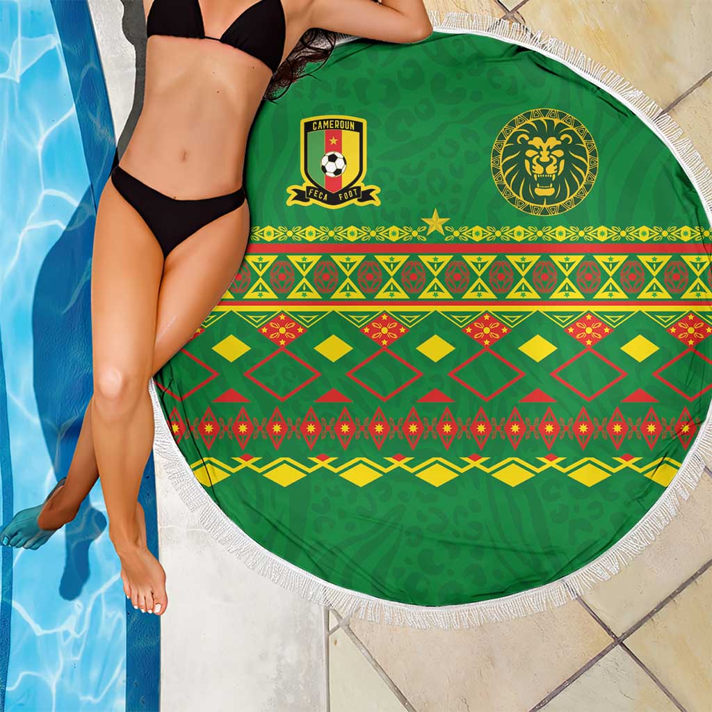 Cameroon Football Beach Blanket Tribal Motifs Green Color - Wonder Print Shop