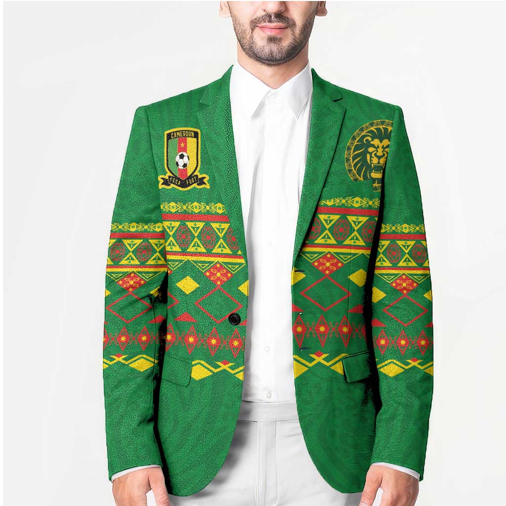 Custom Cameroon Football Blazer Tribal Motifs Green Color - Wonder Print Shop