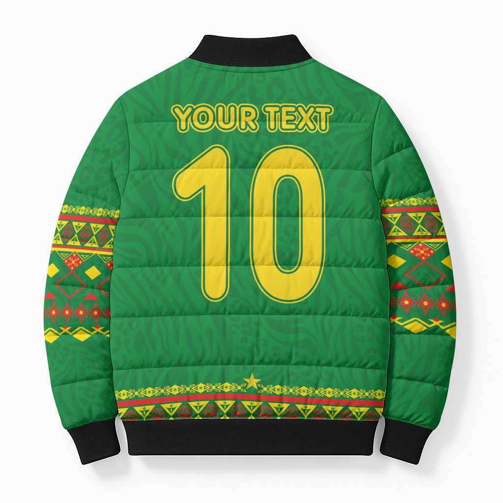 Custom Cameroon Football Bomber Puffer Jacket Tribal Motifs Green Color - Wonder Print Shop