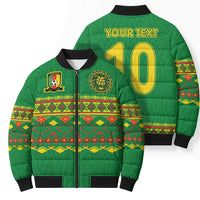 Custom Cameroon Football Bomber Puffer Jacket Tribal Motifs Green Color - Wonder Print Shop