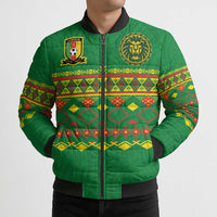 Custom Cameroon Football Bomber Puffer Jacket Tribal Motifs Green Color - Wonder Print Shop