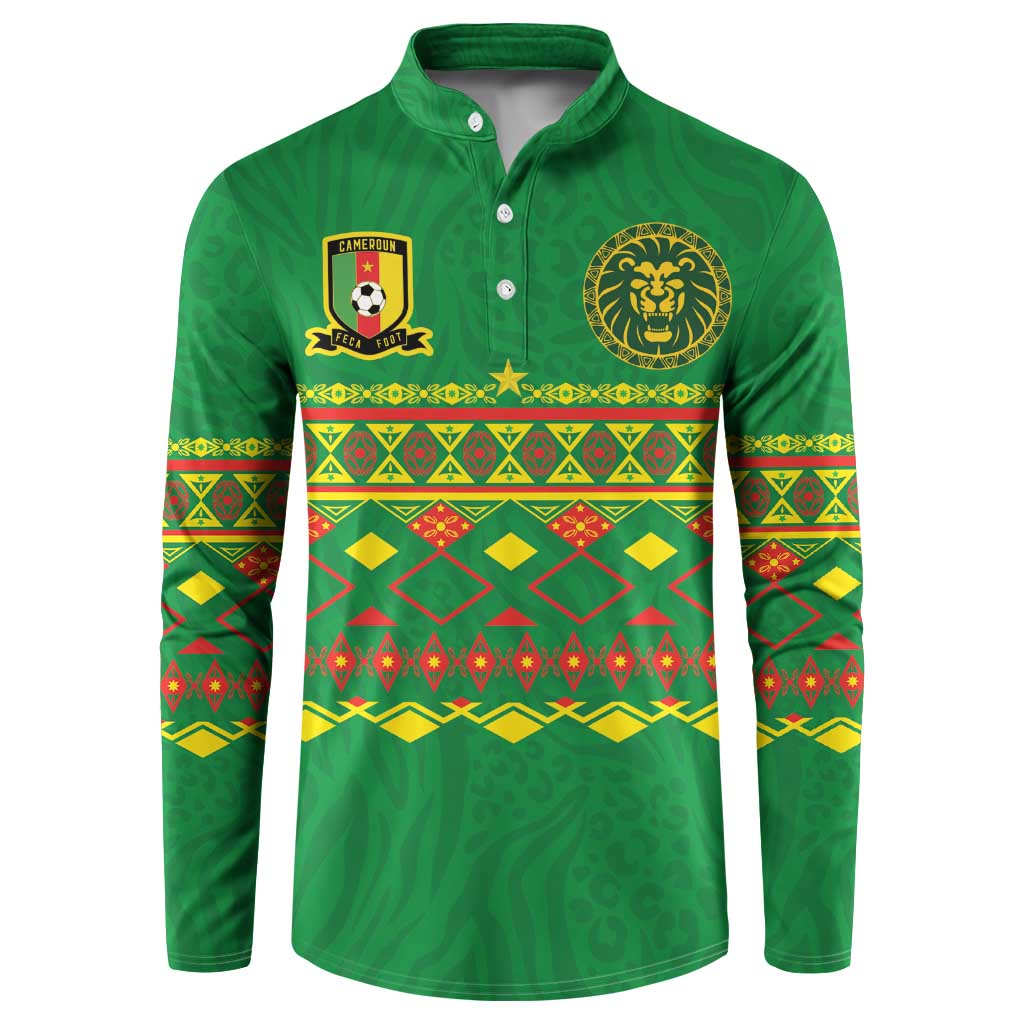 Custom Cameroon Football Button Sweatshirt Tribal Motifs Green Color - Wonder Print Shop