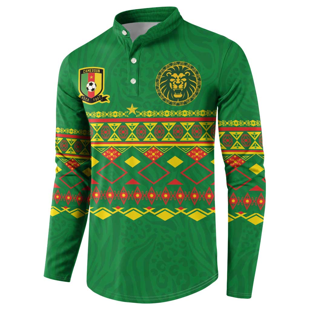 Custom Cameroon Football Button Sweatshirt Tribal Motifs Green Color - Wonder Print Shop