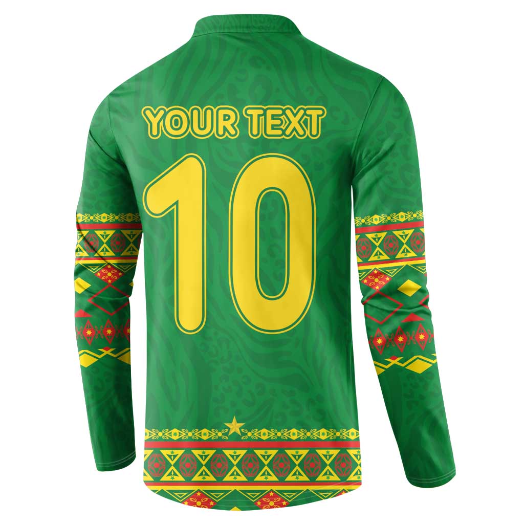 Custom Cameroon Football Button Sweatshirt Tribal Motifs Green Color - Wonder Print Shop