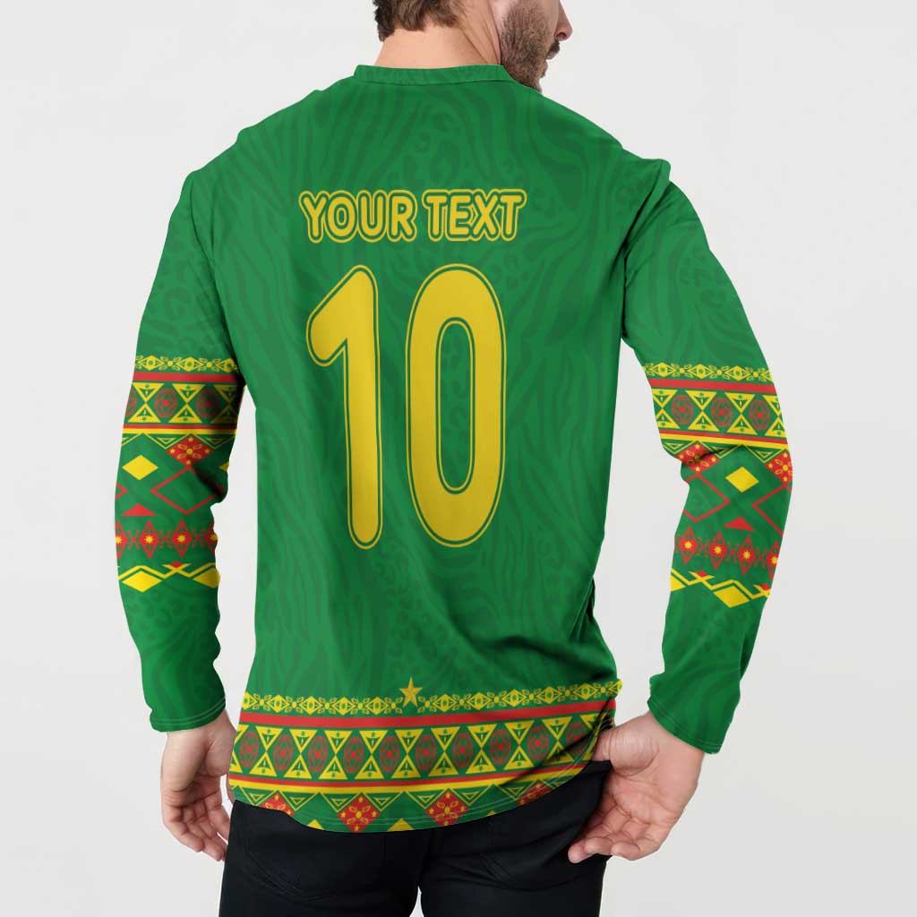 Custom Cameroon Football Button Sweatshirt Tribal Motifs Green Color - Wonder Print Shop