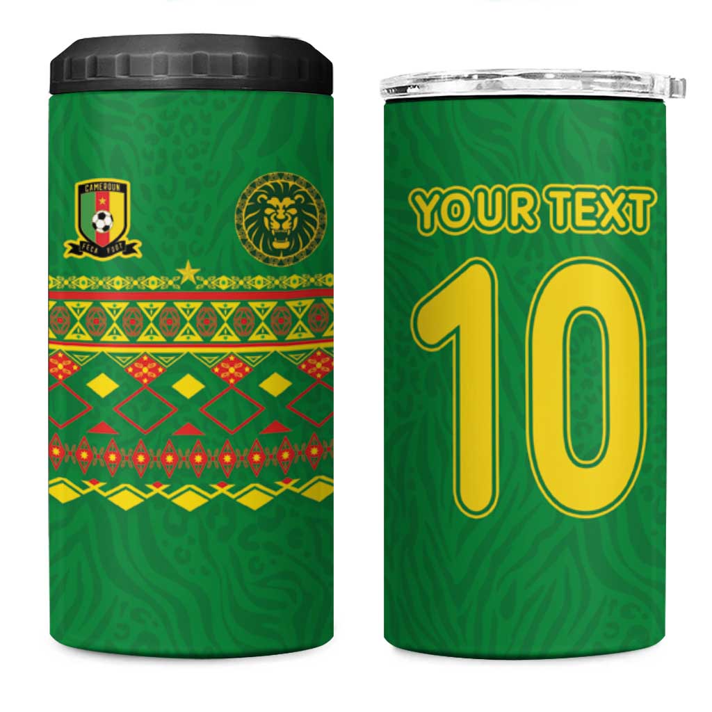 Custom Cameroon Football 4 in 1 Can Cooler Tumbler Tribal Motifs Green Color - Wonder Print Shop