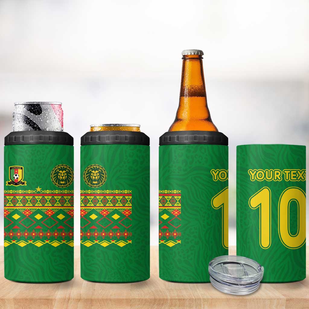 Custom Cameroon Football 4 in 1 Can Cooler Tumbler Tribal Motifs Green Color - Wonder Print Shop