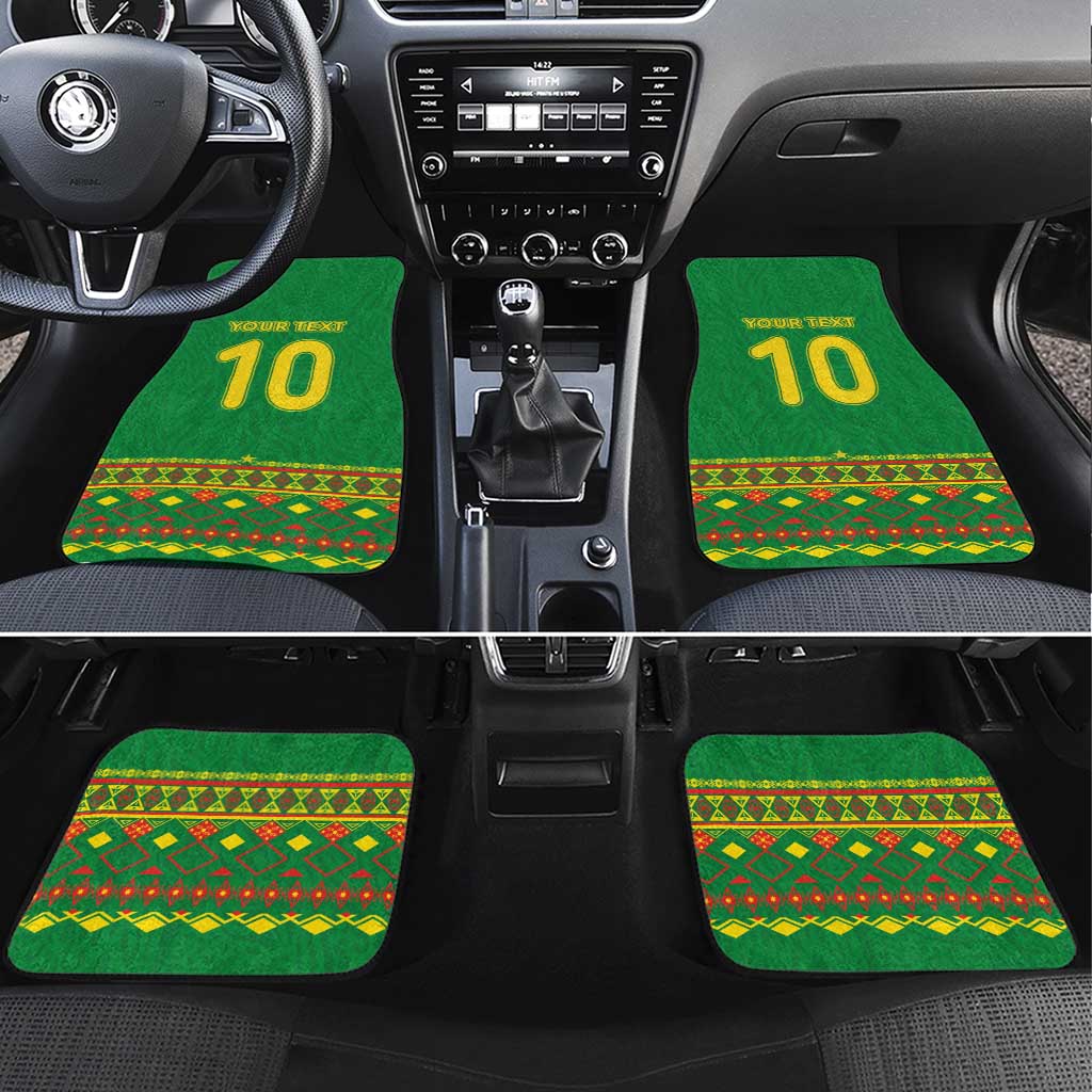 Custom Cameroon Football Car Mats Tribal Motifs Green Color - Wonder Print Shop